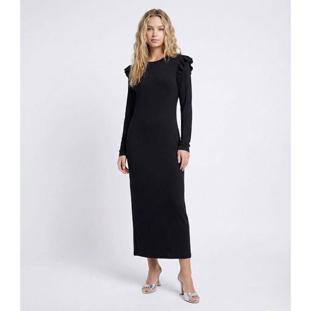 Treasure & Bond Whimsigoth Black Ruffle Shoulder Cotton Maxi Dress Small NWT
